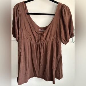 Brown Puff Sleeve Top